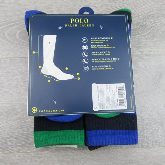 Polo Ralph Lauren Athletic Club Bear Crew Socks Multi 6 Pack Mens Size 6-13 NEW - Picture 13 of 15